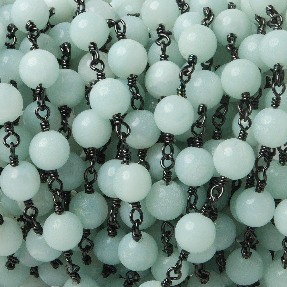 6mm Amazonite plain round Black Gold plated Chain by the foot 24 pieces - The Bead Traders