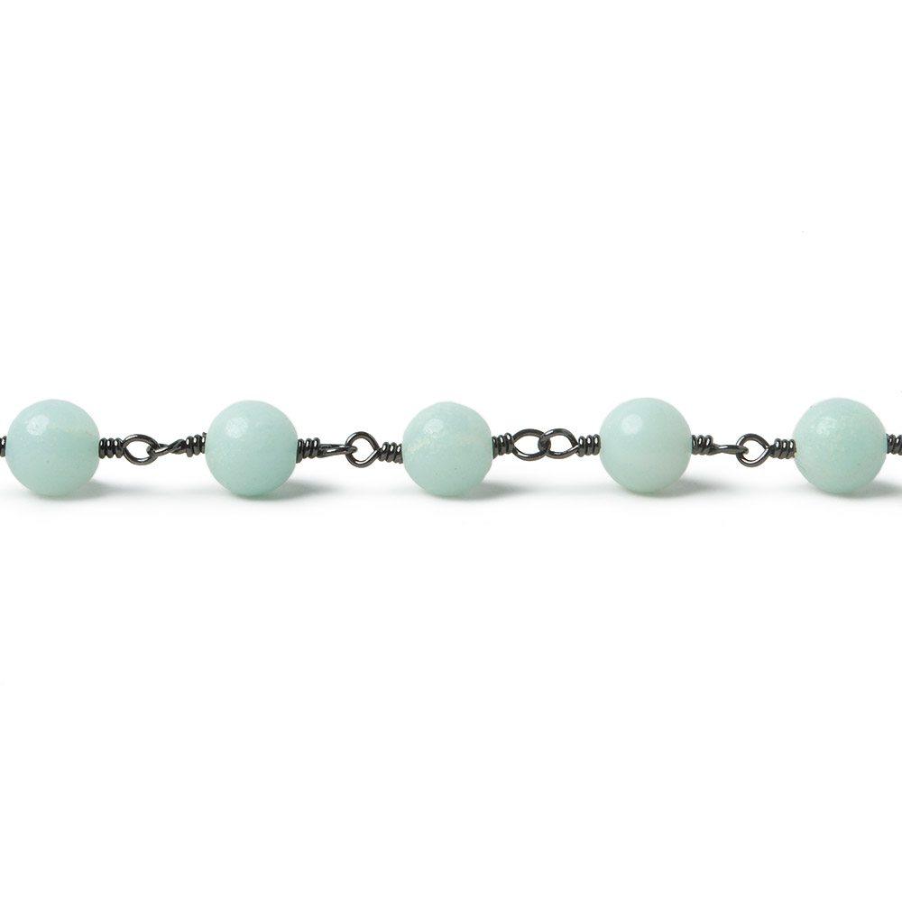 6mm Amazonite plain round Black Gold plated Chain by the foot 24 pieces - The Bead Traders