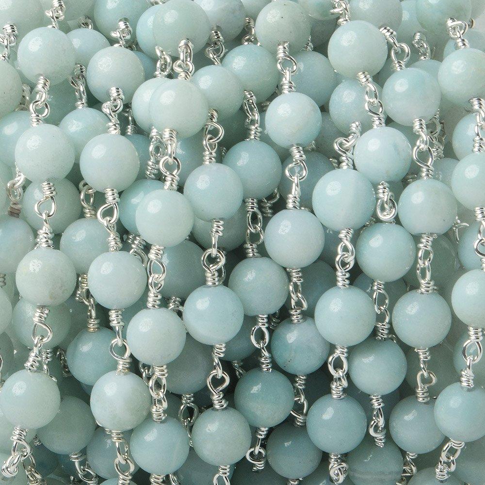 6mm Amazonite plain round Silver plated Chain by the foot 24 pieces - The Bead Traders