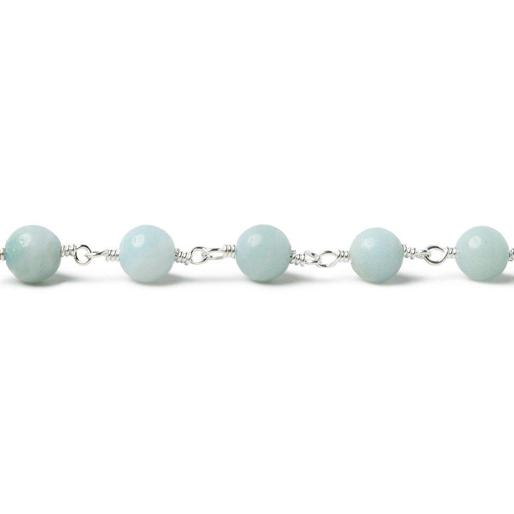 6mm Amazonite plain round Silver plated Chain by the foot 24 pieces - The Bead Traders