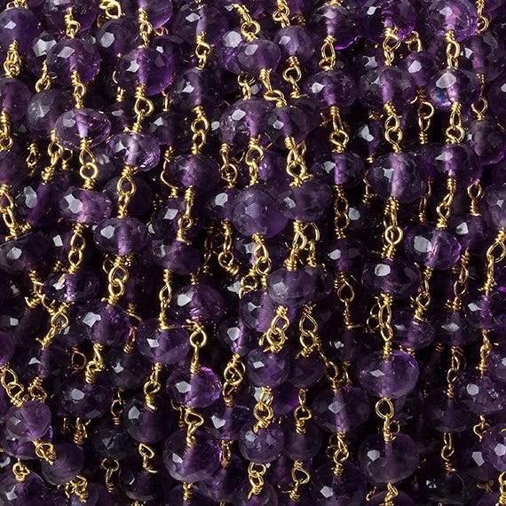 6mm Amethyst faceted rondelle Gold Chain by the foot 30 pcs - The Bead Traders