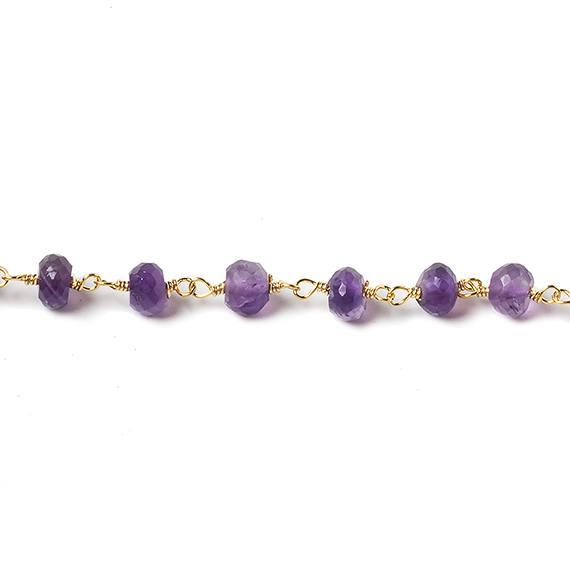 6mm Amethyst faceted rondelle Gold Chain by the foot 30 pcs - The Bead Traders
