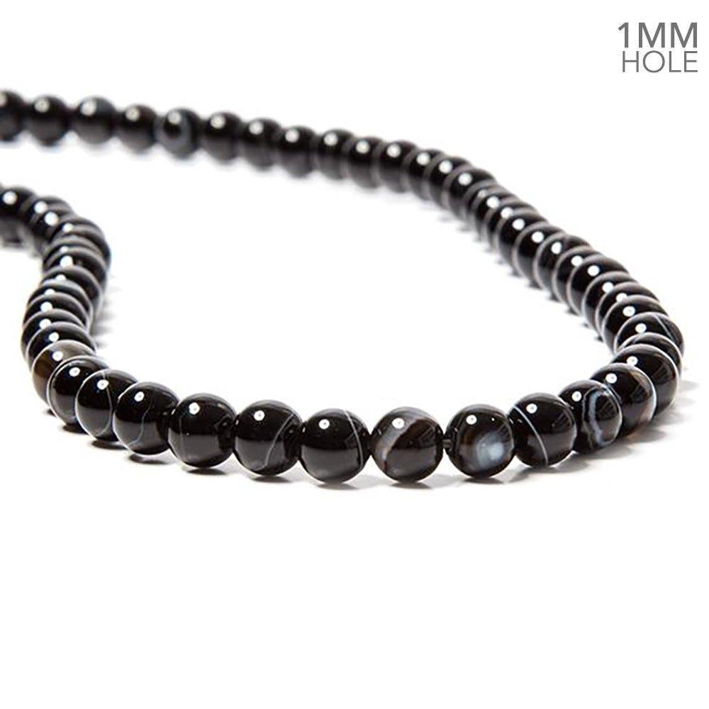 6mm Banded Black Agate plain rounds 15 inch 63 Beads - The Bead Traders