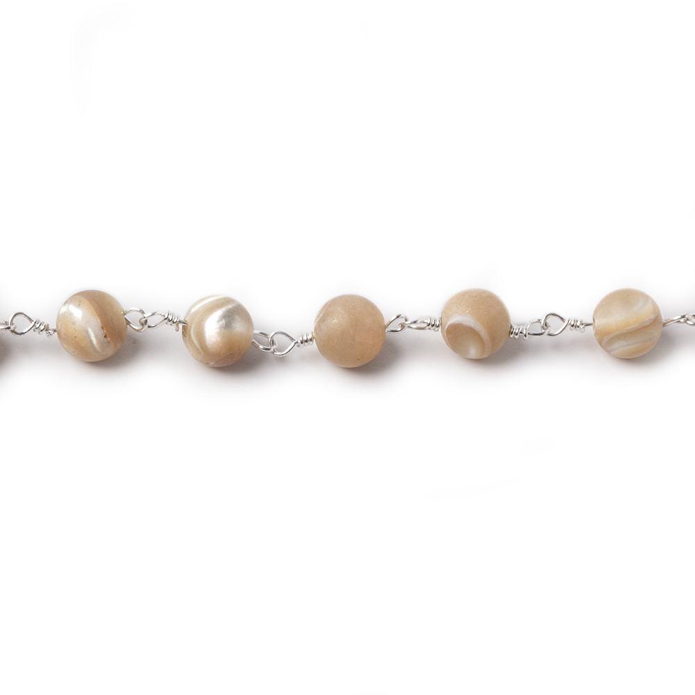6mm Beige Mother of Pearl plain round Silver plated Chain by the foot 28 pcs - The Bead Traders