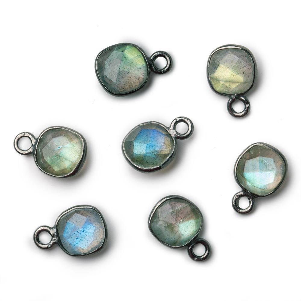 6mm Black Gold .925 Silver Bezeled Labradorite faceted pillow pendants Set of 4 pieces - The Bead Traders