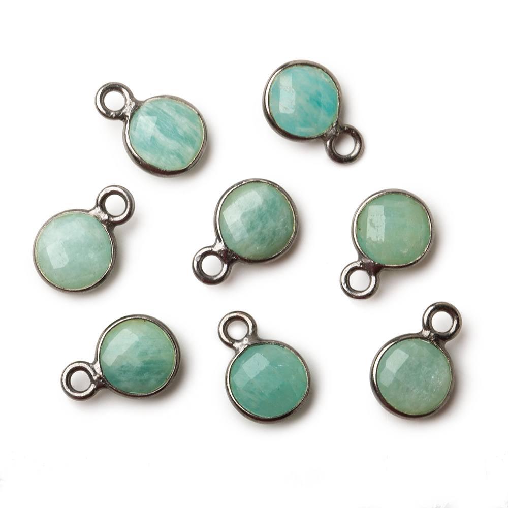 6mm Black Gold Bezeled Amazonite Faceted Coin Pendants Set of 4 - The Bead Traders