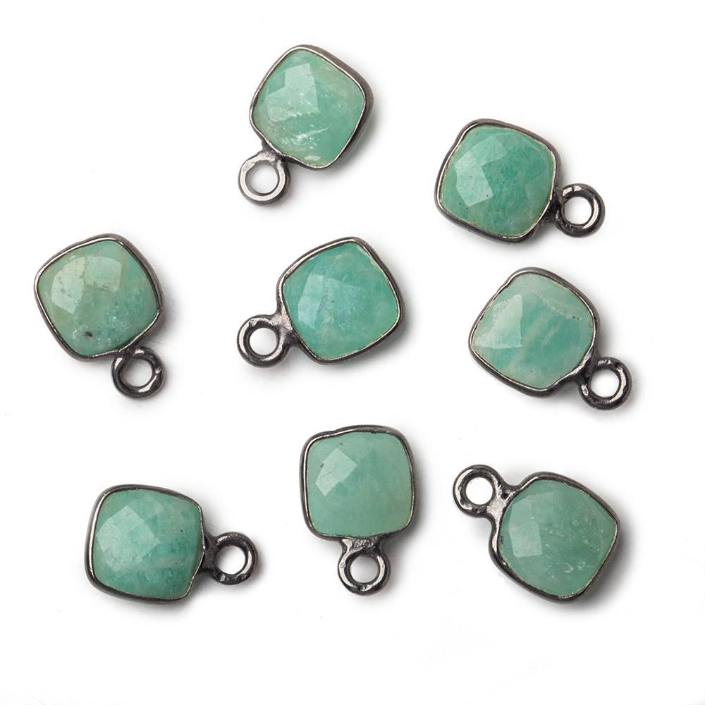 6mm Black Gold Bezeled Amazonite Faceted Pillow Pendants Set of 4 - The Bead Traders