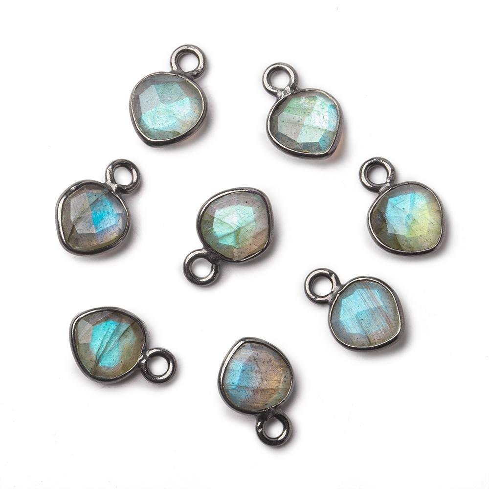 6mm Black Gold Bezeled Labradorite faceted heart pendants Set of 4 pieces - The Bead Traders