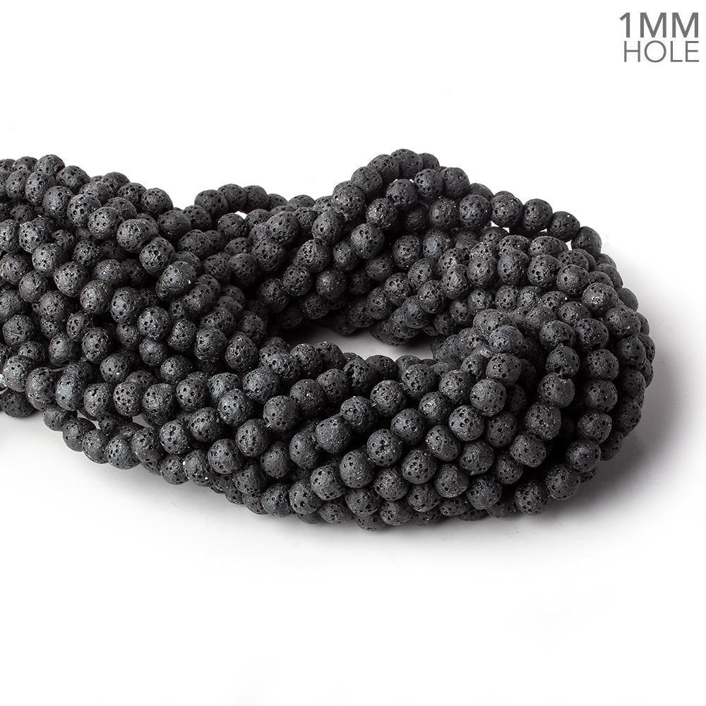 6mm Black Lava Rock plain rounds waxed 16 inch 64 beads - The Bead Traders