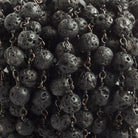 6mm Black Lava Rock unwaxed plain round Black Gold plated Chain by the foot with 25 pieces - The Bead Traders