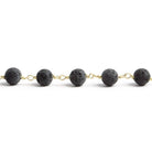 6mm Black Lava Rock unwaxed plain round Gold plated Chain by the foot with 25 pieces - The Bead Traders