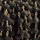 6mm Black Lava Rock unwaxed plain round Gold plated Chain by the foot with 25 pieces - The Bead Traders
