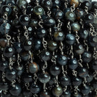 6mm Black Tiger's Eye Plain Rounds Black Gold Chain - The Bead Traders