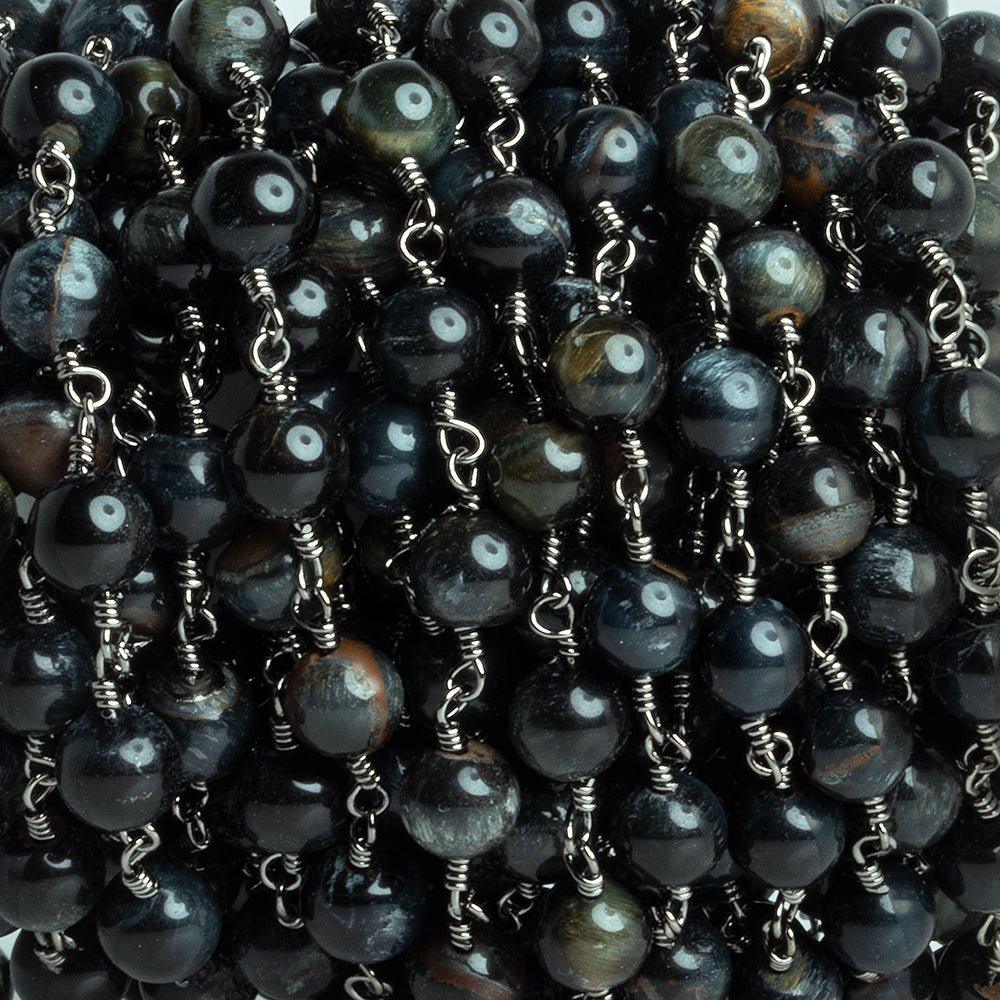 6mm Black Tiger's Eye Plain Rounds Black Gold Chain - The Bead Traders