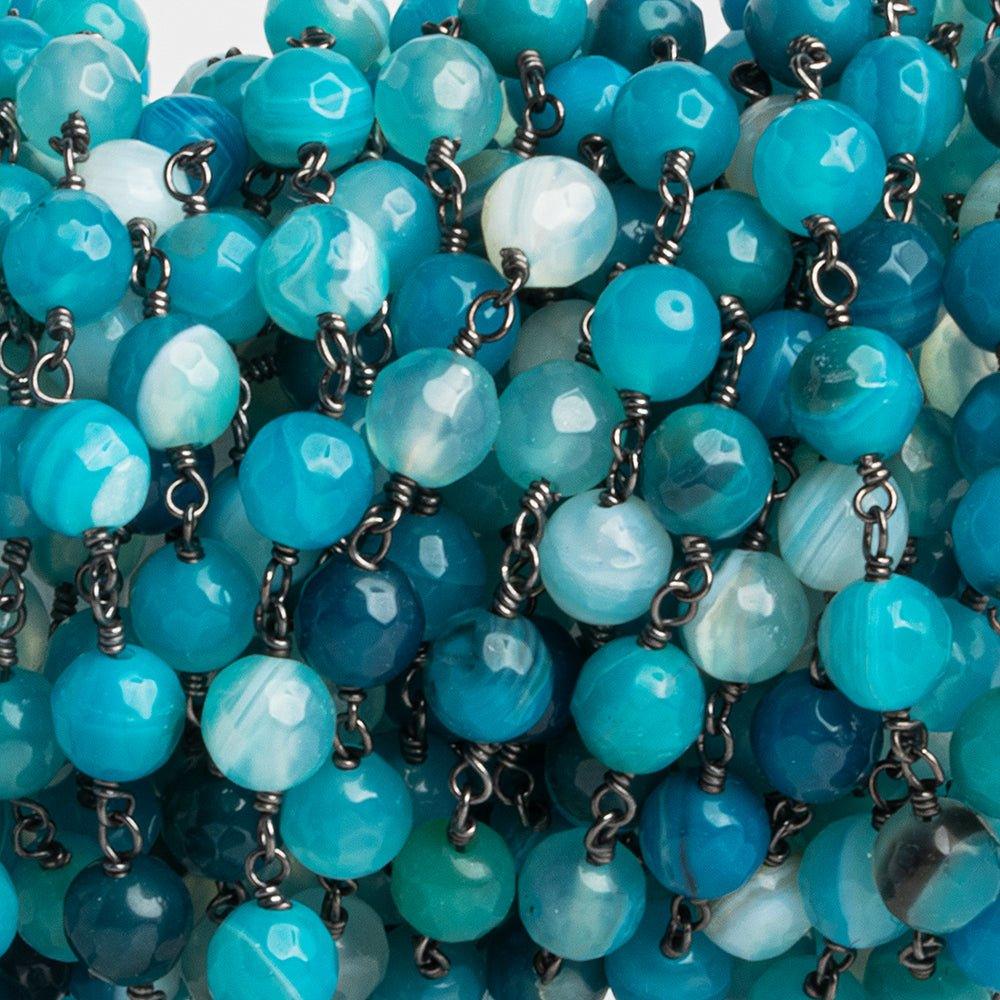 6mm Blue Agate Faceted Round Black Gold Chain 28 pieces - The Bead Traders