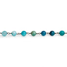 6mm Blue Agate Faceted Round Black Gold Chain 28 pieces - The Bead Traders