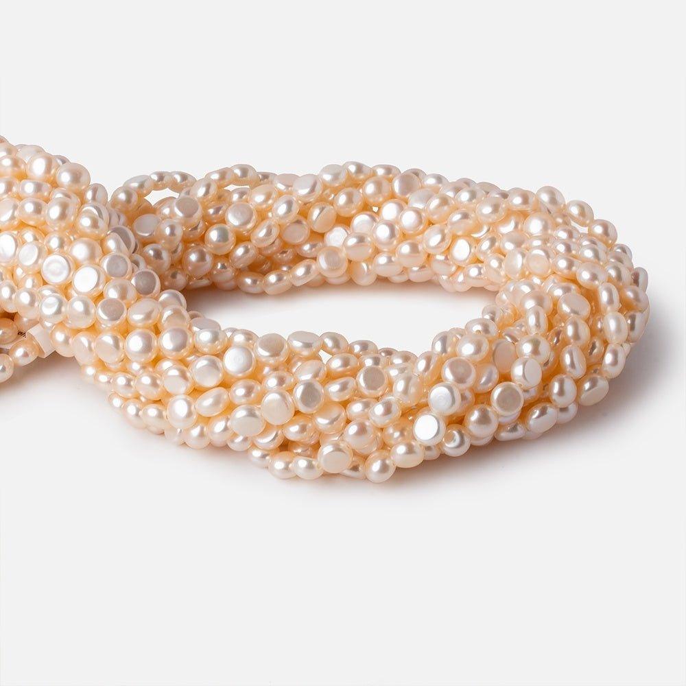 6mm Bridal Pale Peach Button Freshwater Pearls 15.5 inch 65 pieces - The Bead Traders