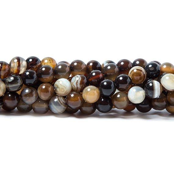 6mm Brown Banded Agate plain round beads 15 inch 60 pieces - The Bead Traders