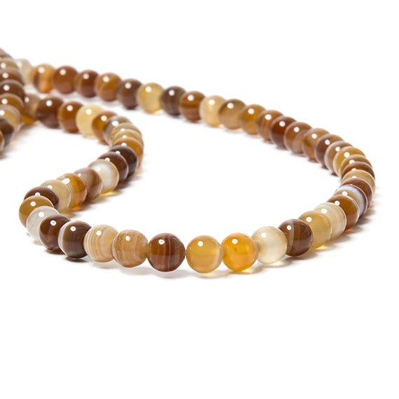 6mm Brown Madagascar Agate plain rounds 15 inch 63 Beads - The Bead Traders