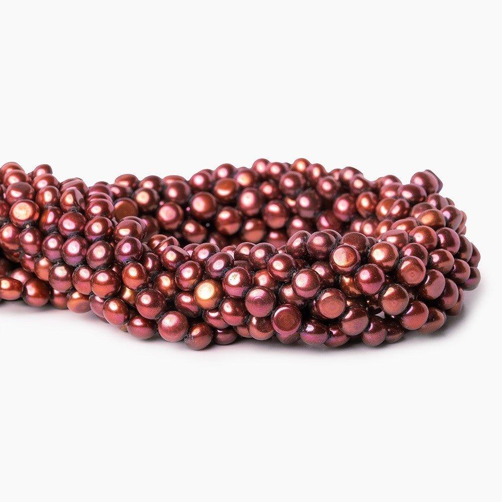 6mm Burgundy Side Drilled Button Freshwater Pearl, A Grade 16 inch 60 pieces - The Bead Traders