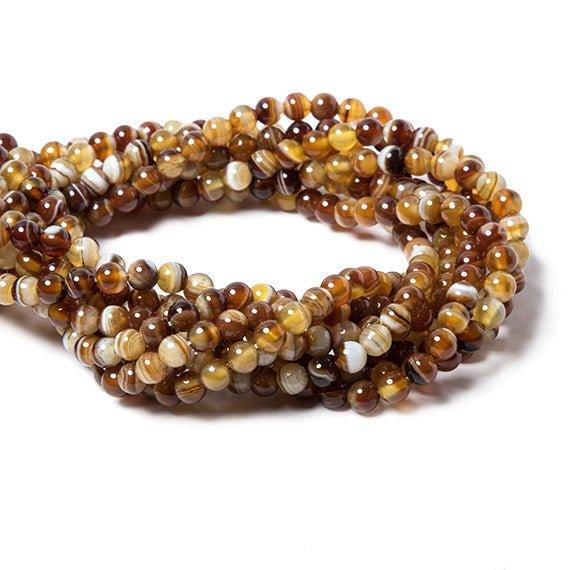 6mm Caramel Brown Banded Agate plain round beads 15 inch 60 pieces - The Bead Traders