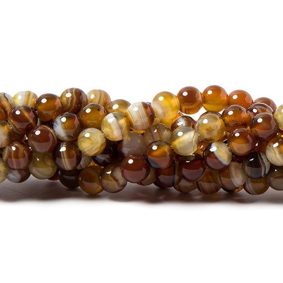 6mm Caramel Brown Banded Agate plain round beads 15 inch 60 pieces - The Bead Traders