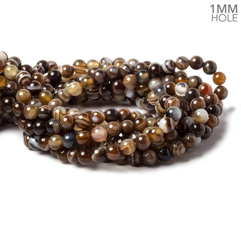 6mm Chocolate Brown & Cream Banded Agate plain rounds 14.5 inch 60 beads - The Bead Traders