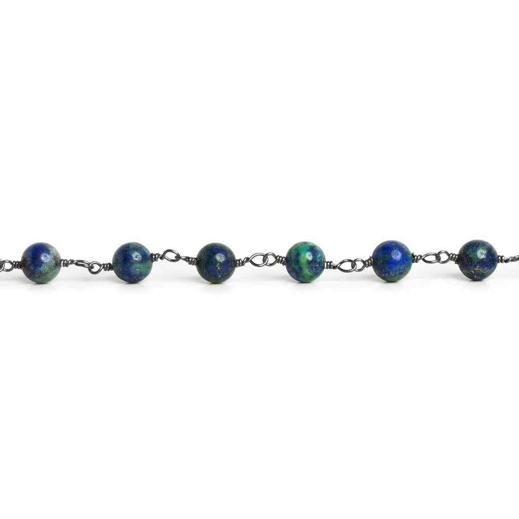 6mm Chrysocolla in Lapis Lazuli Round Black Gold Chain 23 pieces - The Bead Traders