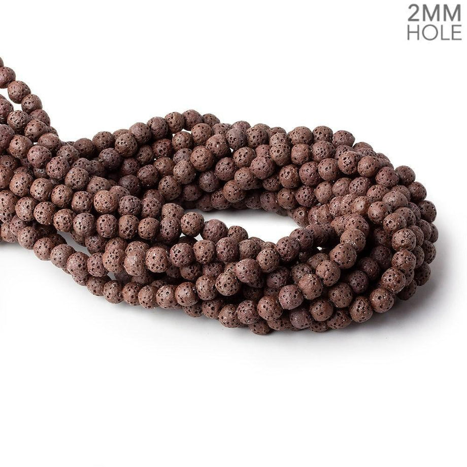 6mm Cocoa Brown Lava Rock plain rounds 16 inch 64 beads