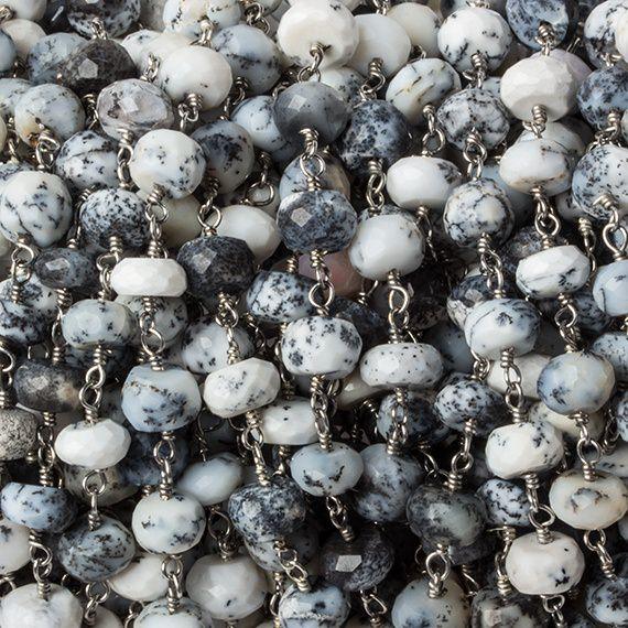 6mm Dendritic Opal faceted rondelle Silver Chain by the foot 30 pieces - The Bead Traders