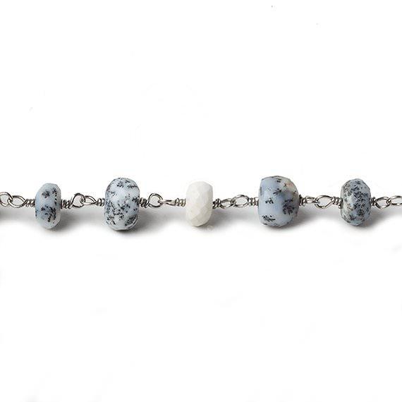 6mm Dendritic Opal faceted rondelle Silver Chain by the foot 30 pieces - The Bead Traders