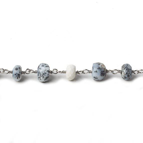 6mm Dendritic Opal faceted rondelle Silver Chain by the foot 30 pieces - The Bead Traders