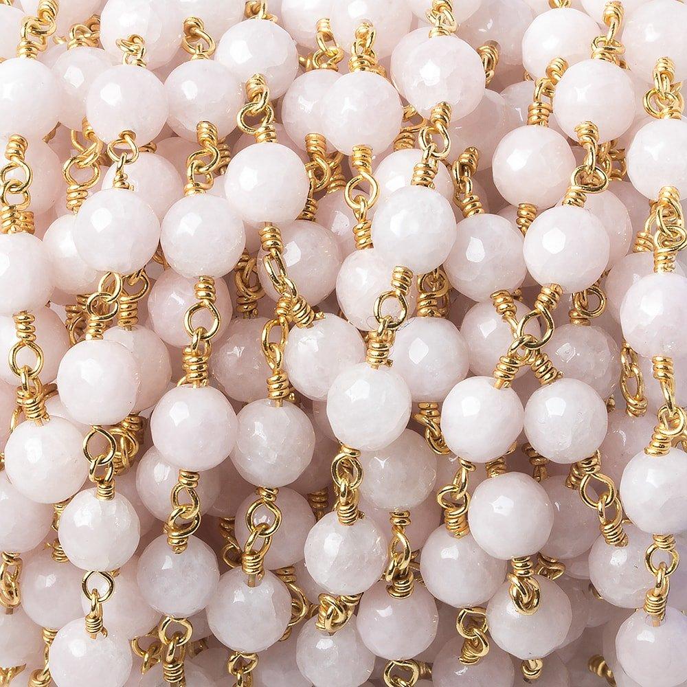 6mm Dyed Pink Jade faceted round Gold plated Chain by the foot 25 pieces - The Bead Traders