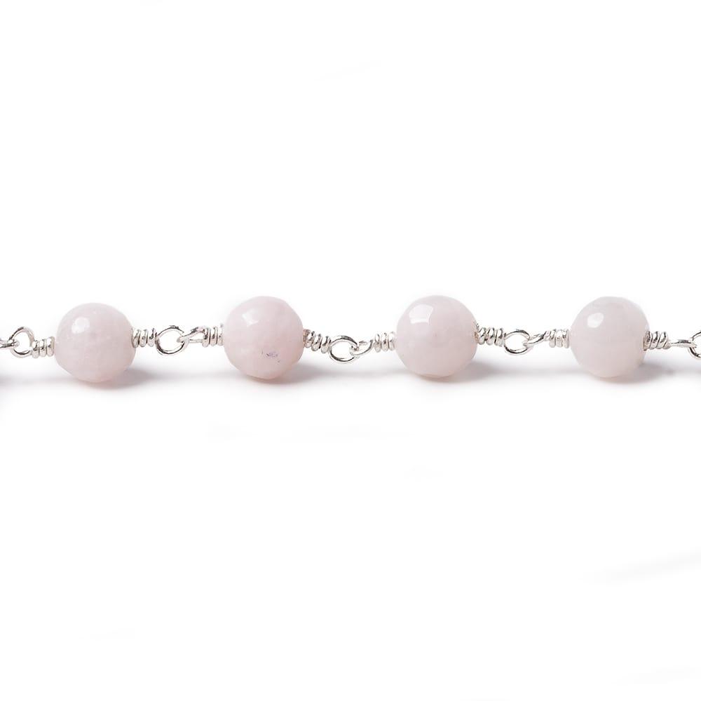 6mm Dyed Pink Jade faceted round Silver plated Chain by the foot 25 pieces - The Bead Traders