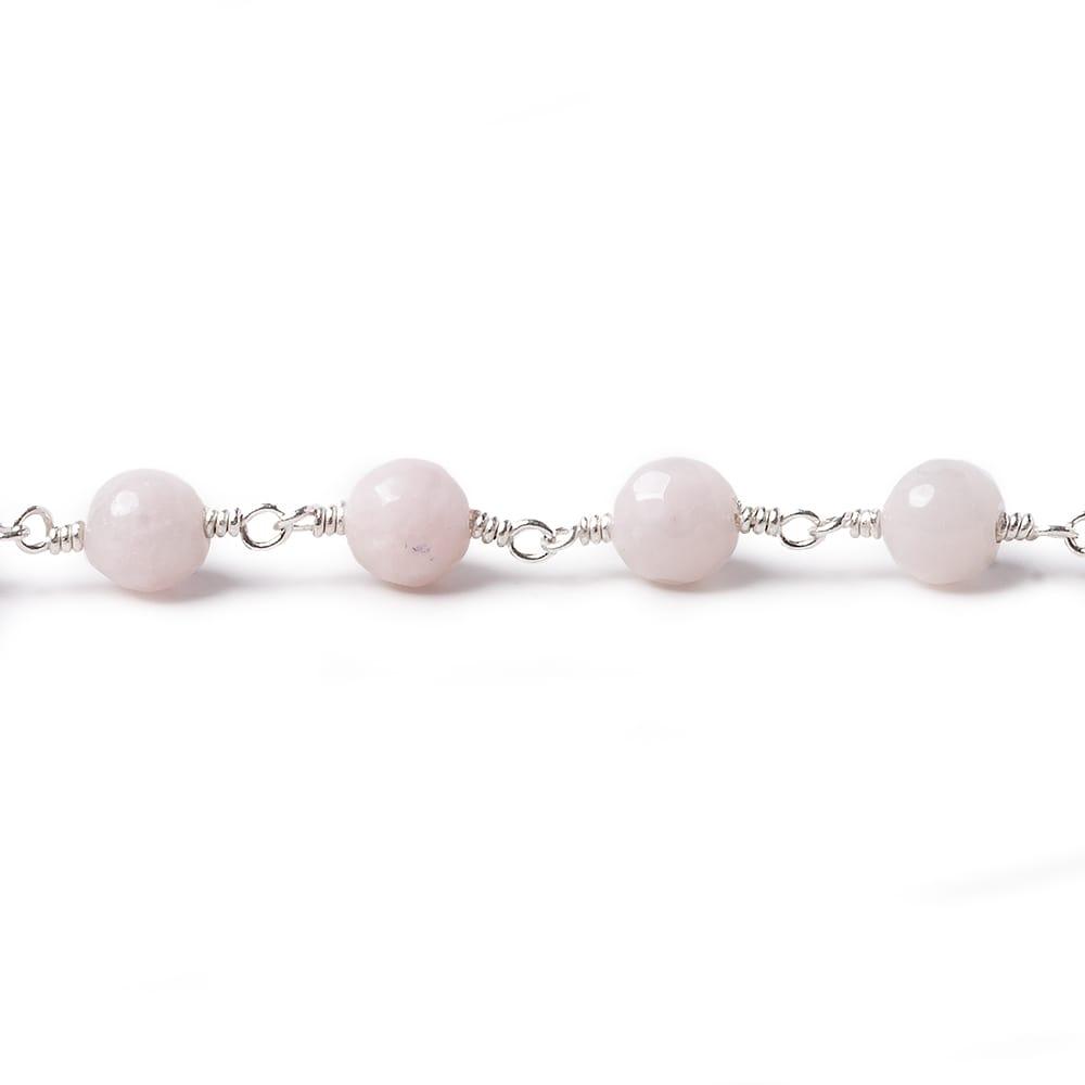 6mm Dyed Pink Jade faceted round Silver plated Chain by the foot 25 pieces - The Bead Traders