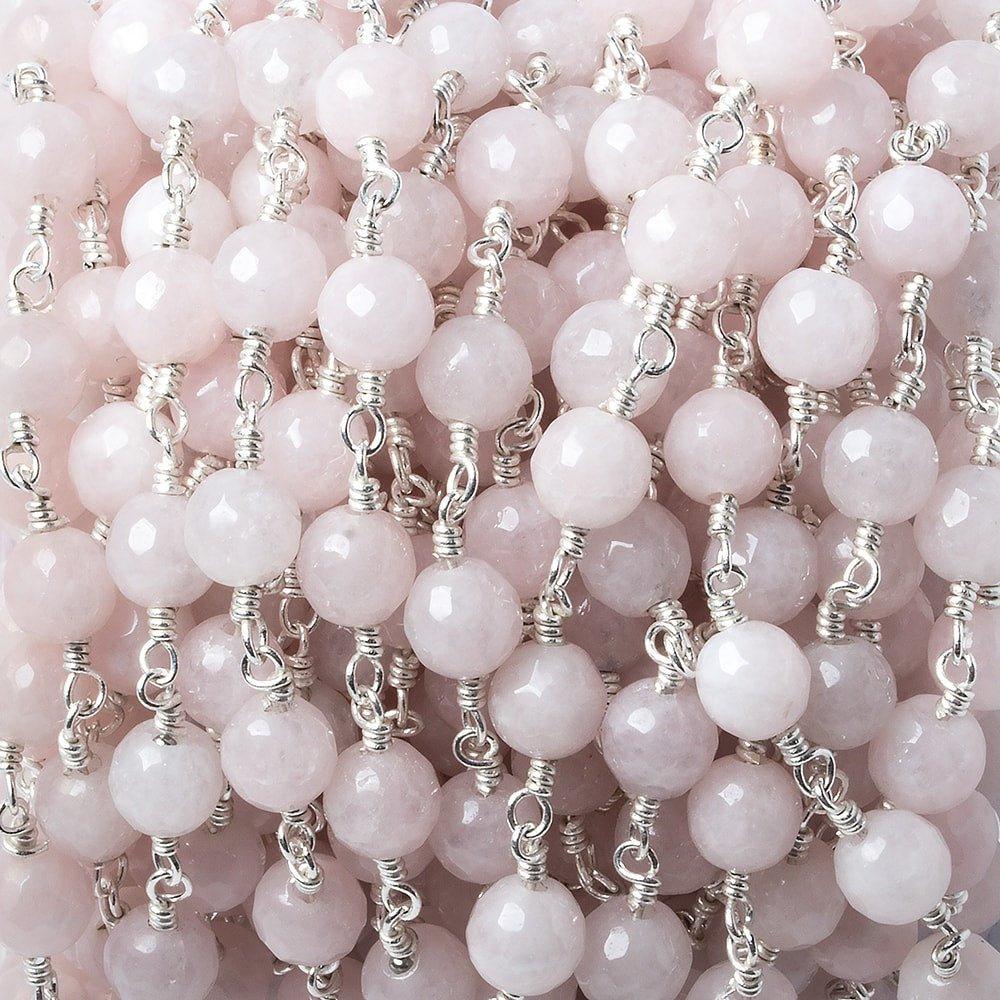 6mm Dyed Pink Jade faceted round Silver plated Chain by the foot 25 pieces - The Bead Traders
