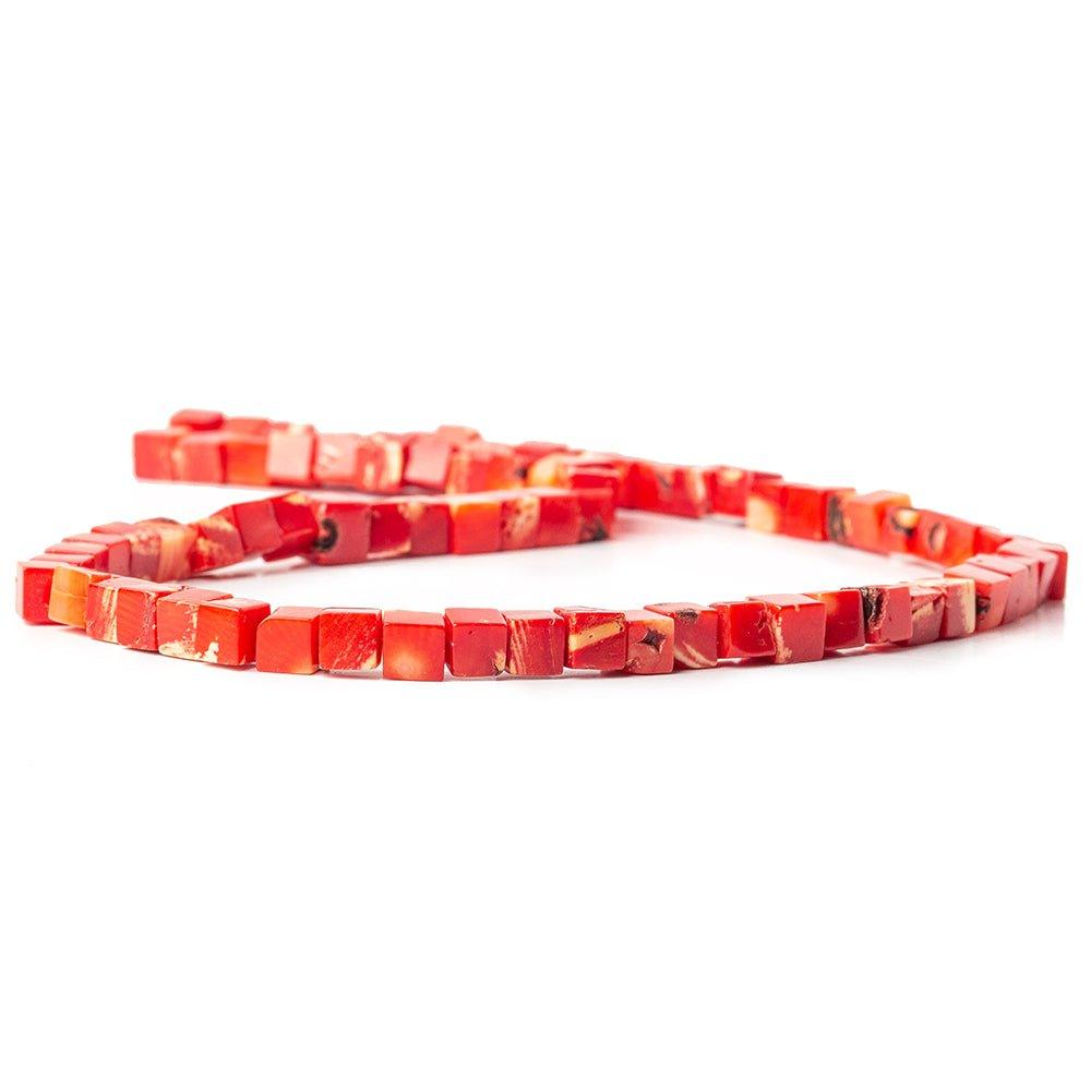 6mm Dyed Red Coral Cube Beads 14 inch 68 pcs - The Bead Traders
