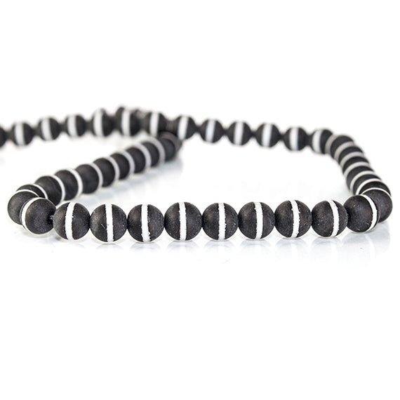 6mm Frosted Tibetan Black White Agate plain round 15 inch 64 beads - The Bead Traders