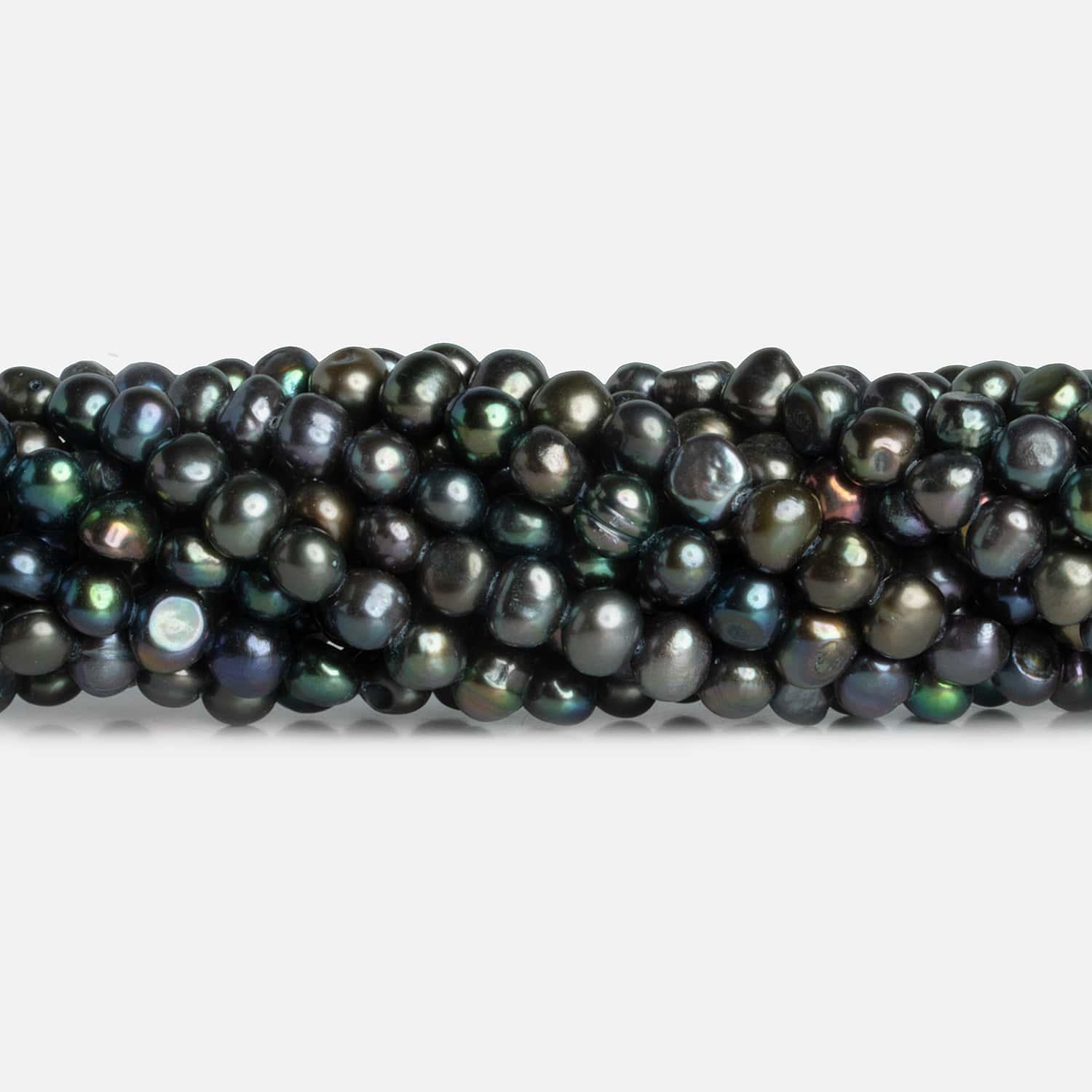 6mm Green Peacock Baroque Pearls 15 inch 70 pieces - The Bead Traders