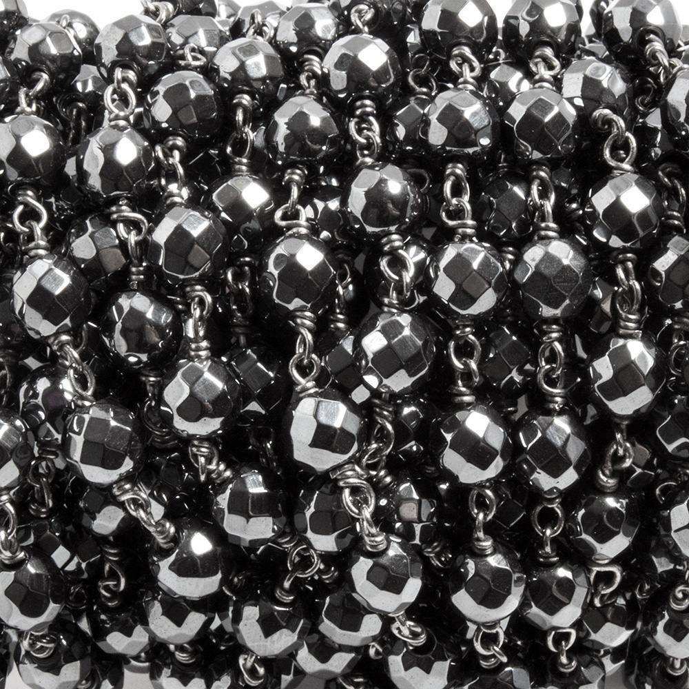 6mm Hematite faceted round Black Gold plated Chain by the foot 28 beads - The Bead Traders