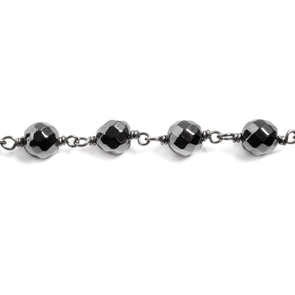 6mm Hematite faceted round Black Gold plated Chain by the foot 28 beads - The Bead Traders