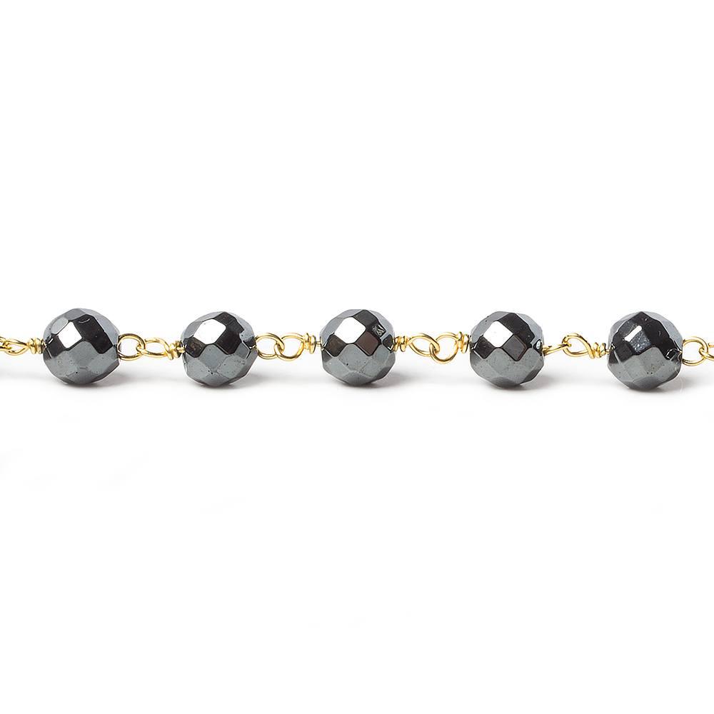 6mm Hematite faceted round Gold Chain by the foot 27 pieces - The Bead Traders