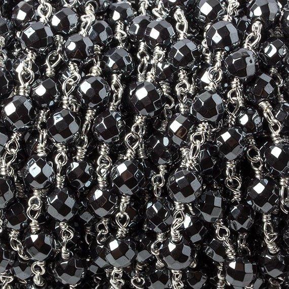 6mm Hematite faceted round Silver plated chain by the foot 24 pieces - The Bead Traders