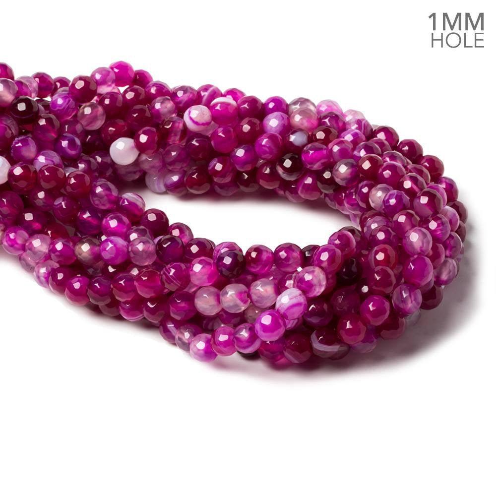 6mm Hot Pink Banded Agate faceted rounds 14.5 inch 60 beads - The Bead Traders