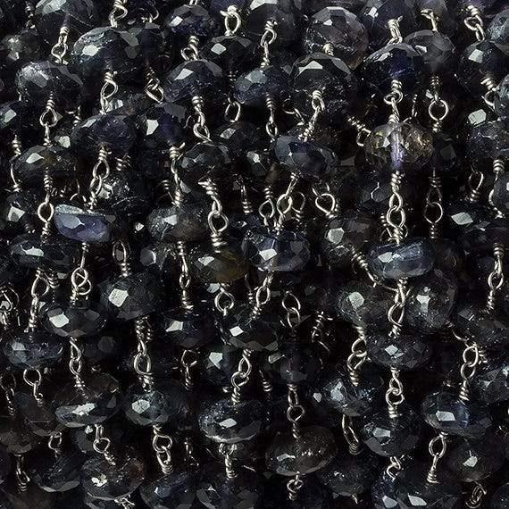 6mm Iolite faceted rondelle Silver Chain by the foot 30 pcs - The Bead Traders
