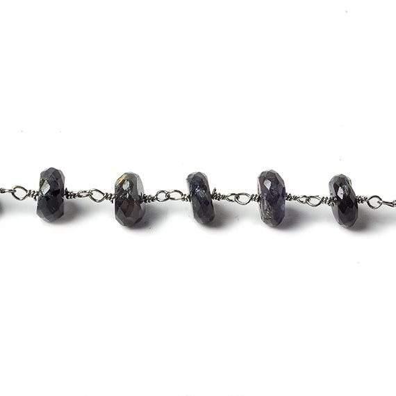 6mm Iolite faceted rondelle Silver Chain by the foot 30 pcs - The Bead Traders