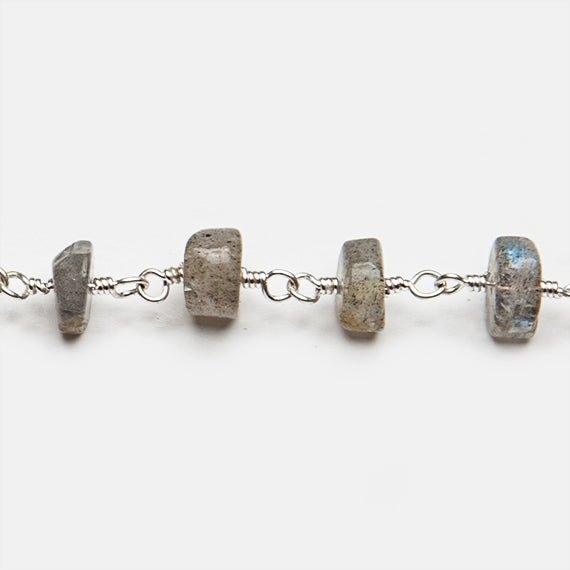 6mm Labradorite Heishi Silver Plated Wire Wrapped Rosary Chain by the foot - The Bead Traders