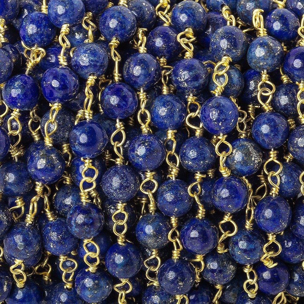 6mm Lapis Lazuli plain round Gold plated Chain by the foot 24 beads - The Bead Traders