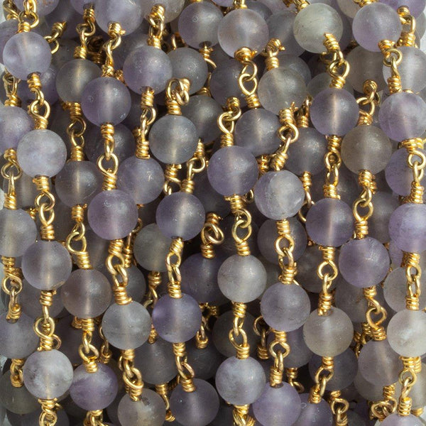 6mm Matte Amethyst Plain Round Gold Chain 22 pieces
