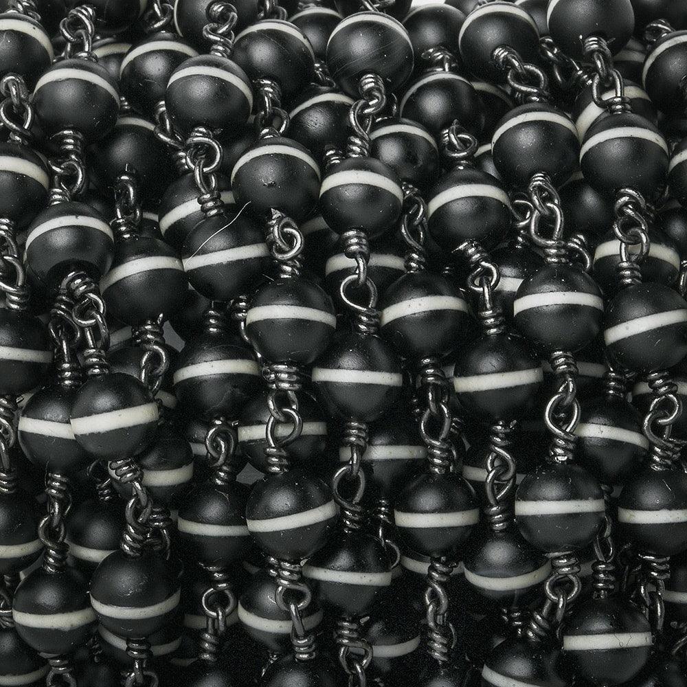 6mm Matte Black & White Tibetan plain round Black Gold Chain by the foot 21 beads - The Bead Traders